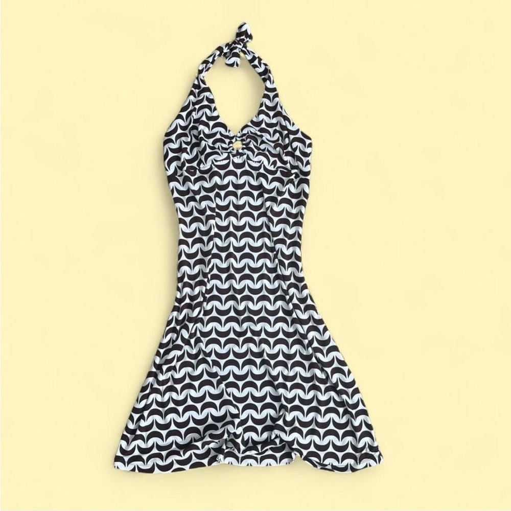 Attention Brown and White Patterned Halter-neck Dress